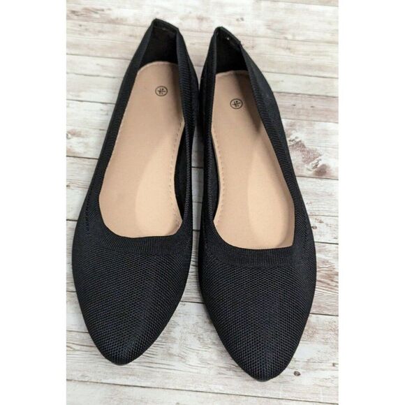 Womens Size 10 Black Mesh Knitted Comfort Pointed Toe Slip On Ballet Flat - Picture 3 of 10